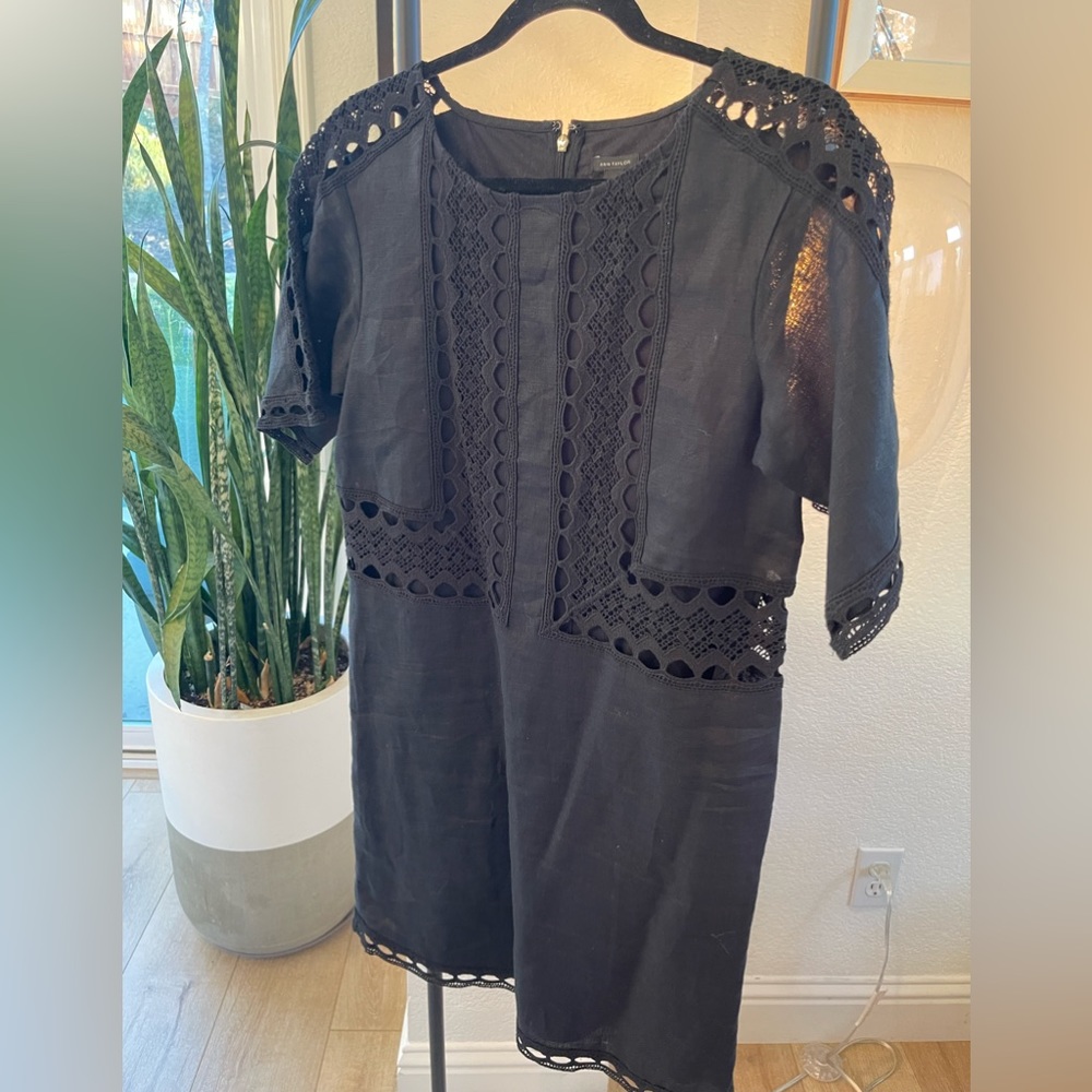 Cotton and lace dress, above the knee, zipper in back.